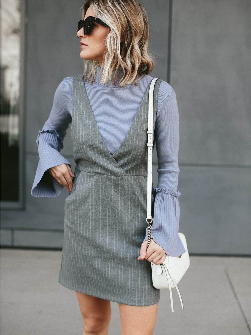 Sleeveless Pinstripe Gray Pinafore Dress